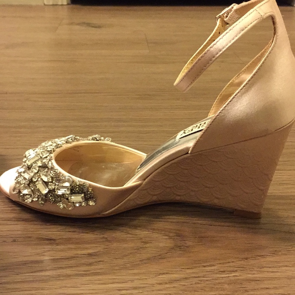 Badgley Mischka Blush Satin Wedge Shoe - Picture 4 of 5